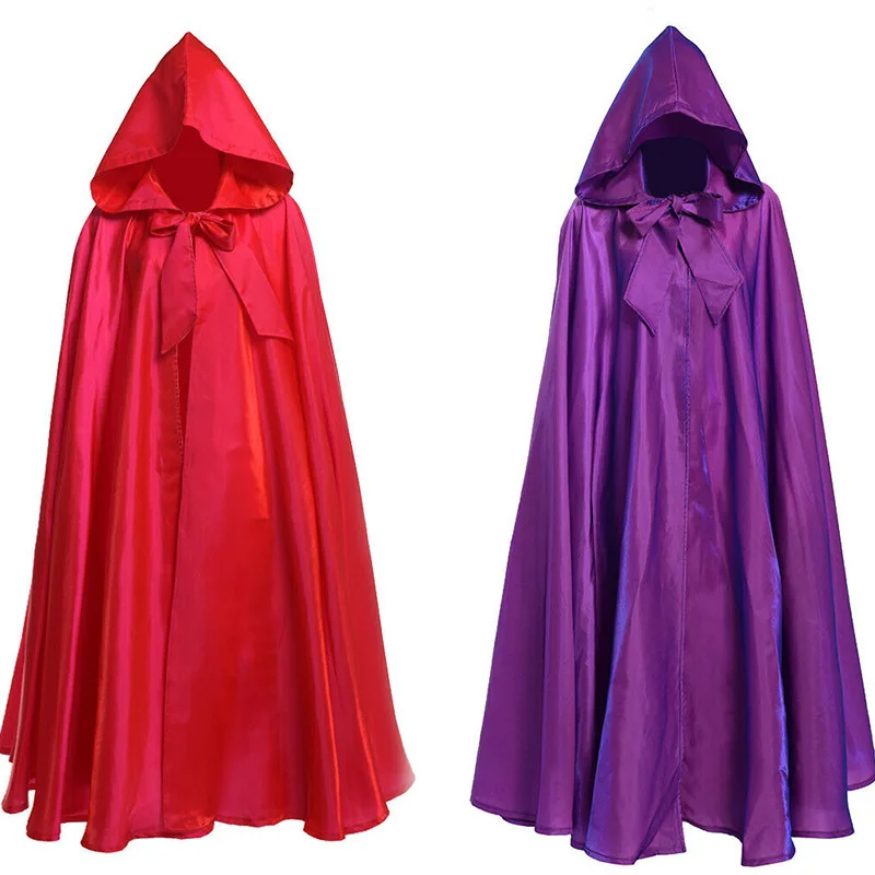 Halloween-Party-Rollenspiel-Robe mit Kapuze, Satin, Rot, Mittelalterlicher Ritter- oder Zaubererumhang, für Damen, Herren, Erwachsene, Langer Heldenumhang, Hexen-Bühnencape – Detail 4