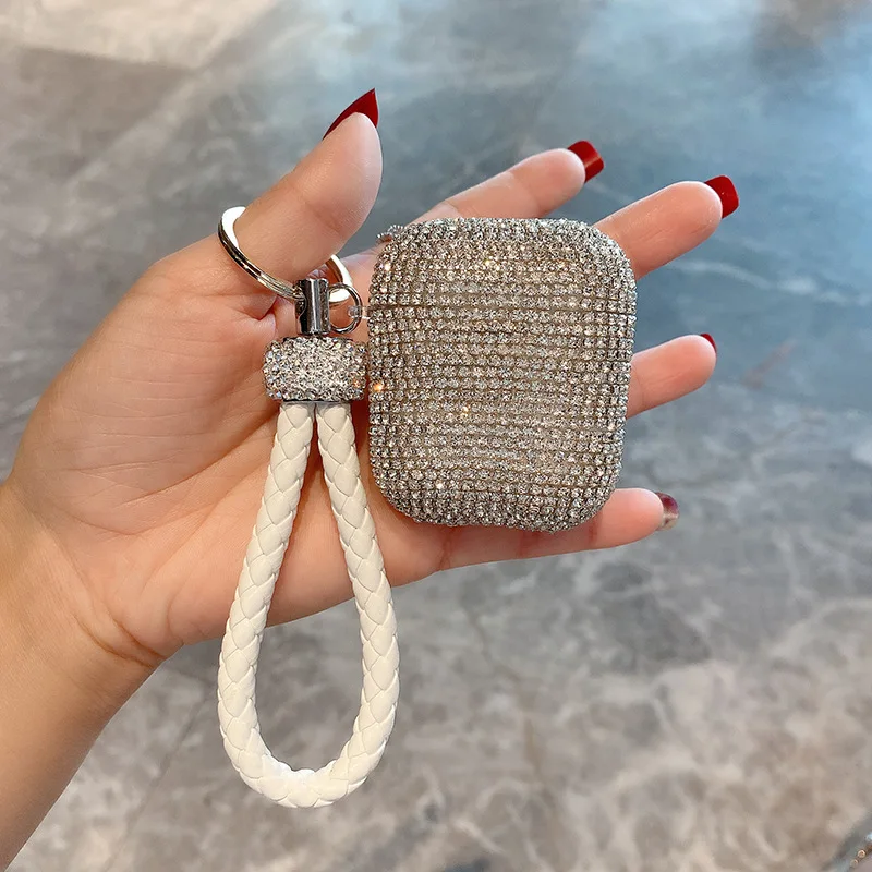 بلينغ بريق الماس مضفر المعصم حبل غطاء واقٍ مزخرف لهاتف آيفون لابل Airpods 1 2 3 4 Pro 2 شحن لاسلكي سماعة رأس بخاصية البلوتوث غطاء