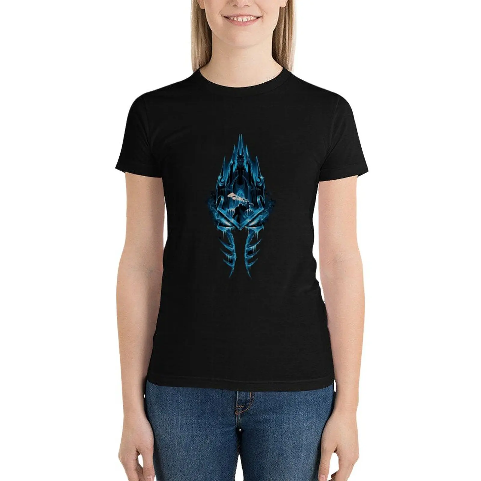 Lich King Helmet T-shirt extragrande para mulheres, roupas vintage, Workout T-shirts, alta qualidade