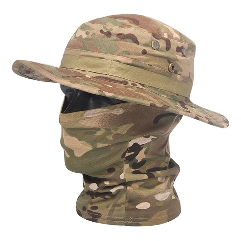 Camouflage Boonie Cap Passamontagna Cappello Completo Pieghevole Cappello morbido Caccia all'aperto Pesca Cappello a tesa larga Cappellini per protezione solare