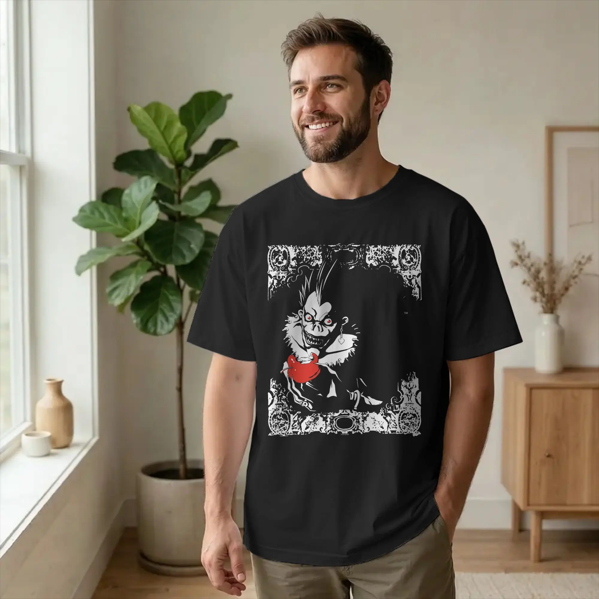 Men Women's Death Note Ryuk Apple and Logo Filigree Anime T Shirts  Pure Cotton Tops Funny Round Neck Tee Shirt Summer T-Shirt