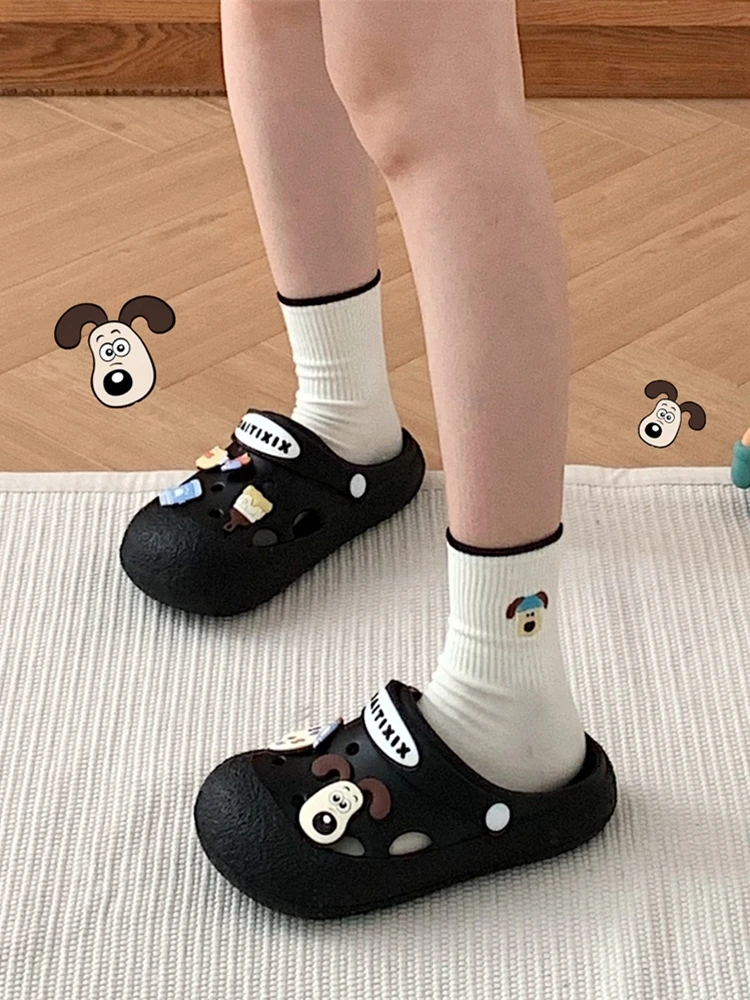 Cute Dog Women Slippers DIY Hole Garden Shoes For Summer Women Wearing Cartoon Women Beach Sandals Shoes