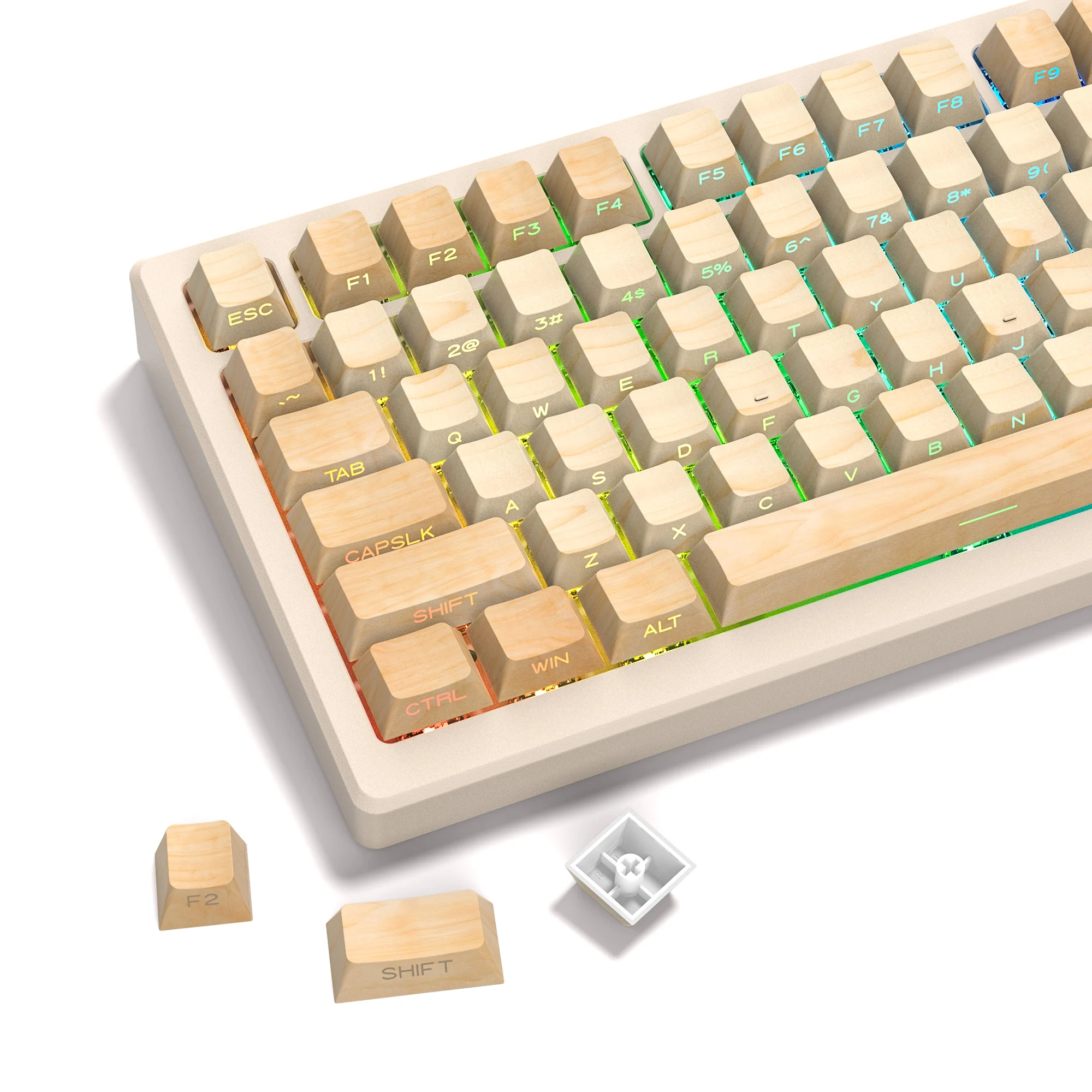 

136 Keys Beech Wooden Side Print Backlit 5 Side Dye-Sub PBT Keycap RGB Cherry Profile For Cherry MX Gamer Mechanical Keyboard