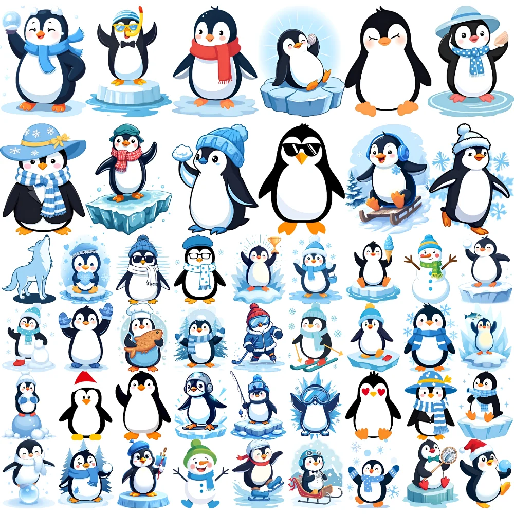

54pcs Temporary Tattoo Penguin Figures Waterproof Long-lasting Body Stickers Winter Scenes Snowflakes Cartoon For Arms