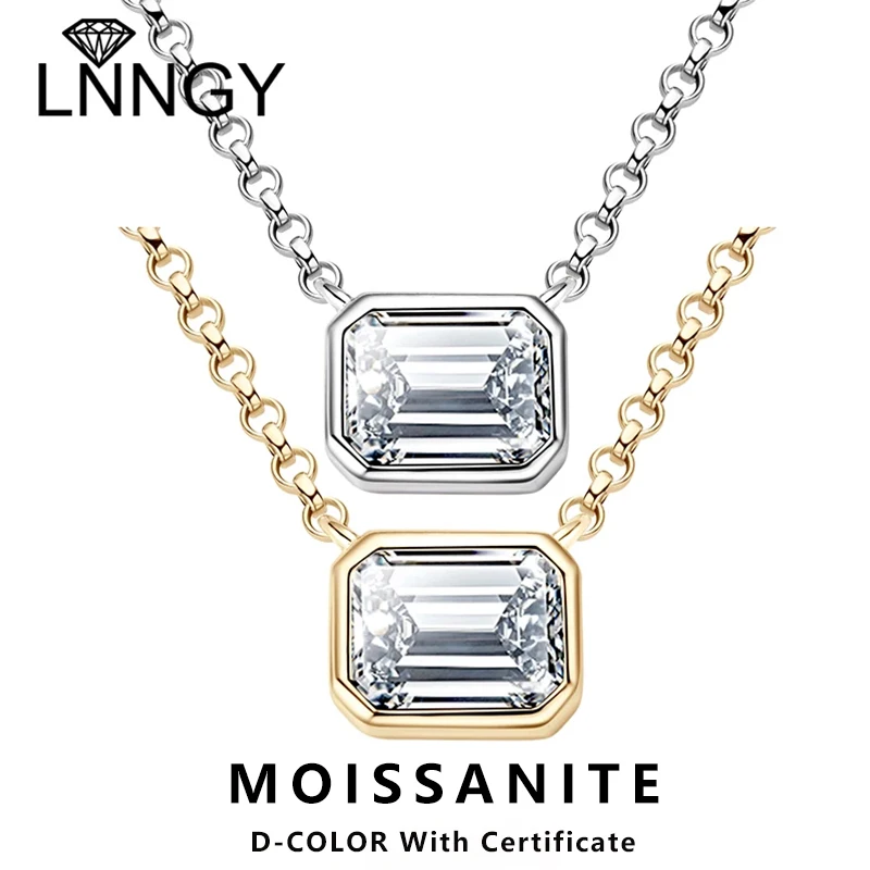 

Lnngy 925 Sterling Silver Chains Emerald Cut Moissanite Diamond Pendant Necklace For Women cadena plata 925 original certificada