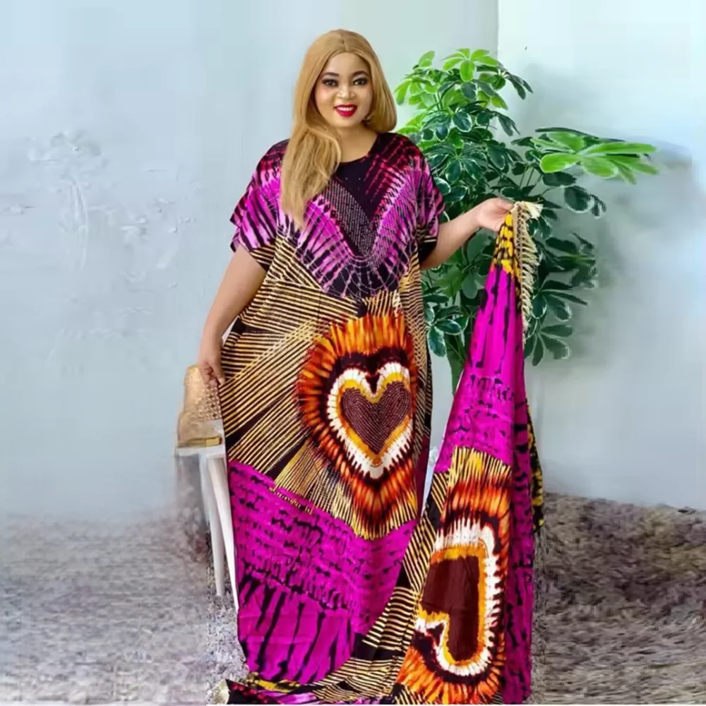 

2025 New Ethnic Bubu Summer Diamond Printed Cotton Dress Breathable Large Size Adult Custom African Style