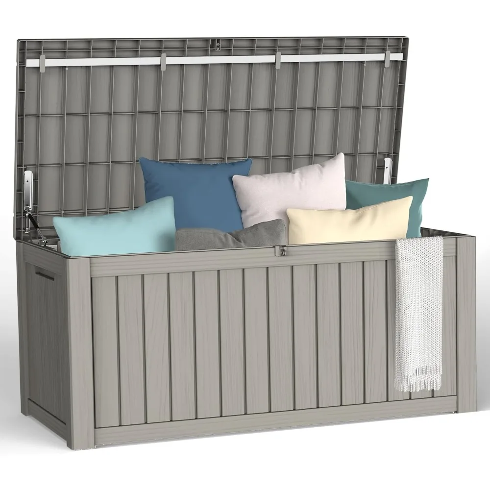 

119 gallon outdoor storage box, waterproof deck box with handle and lockable lid, resin terrace storage box with hydraulic rod