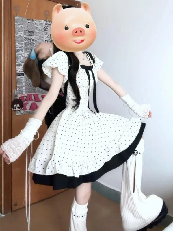 

Gentle Breeze Polka Dot Puffy Waist Dress Summer Cotton Short Sleeve Women's Fashion Elegant Unique Dress CityWalk Daily...