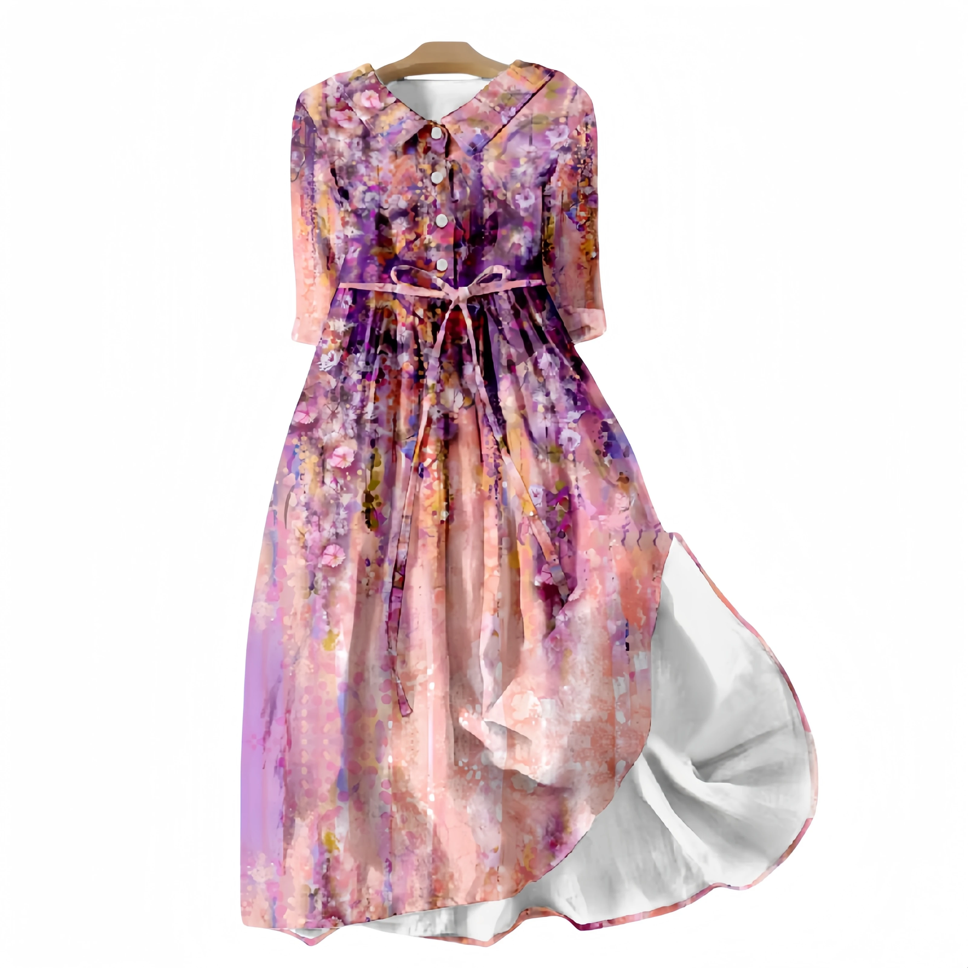 Princess Dress Style Romantic Sweet Dress Grils Colorful Flower V-neck Button Casual Floral Woman Clothes Elegant Dresses