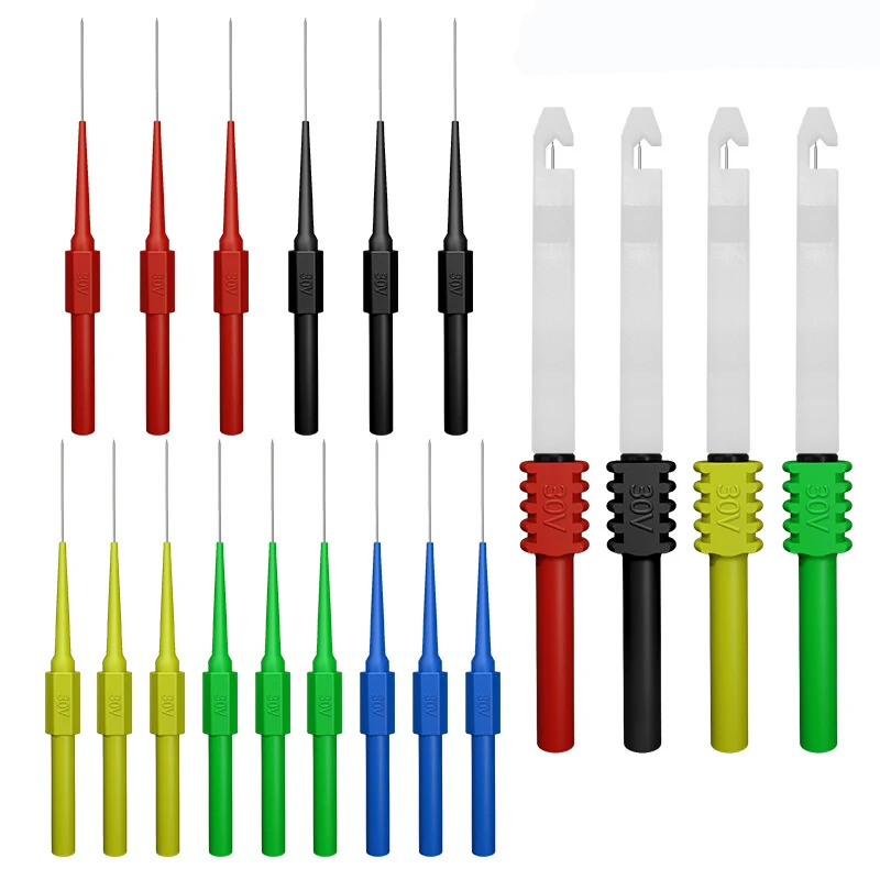 30V Car Multimeter Test Probe Pins Stainless Steel Insulation Wire Piercing Needle Tip for Socket Plug