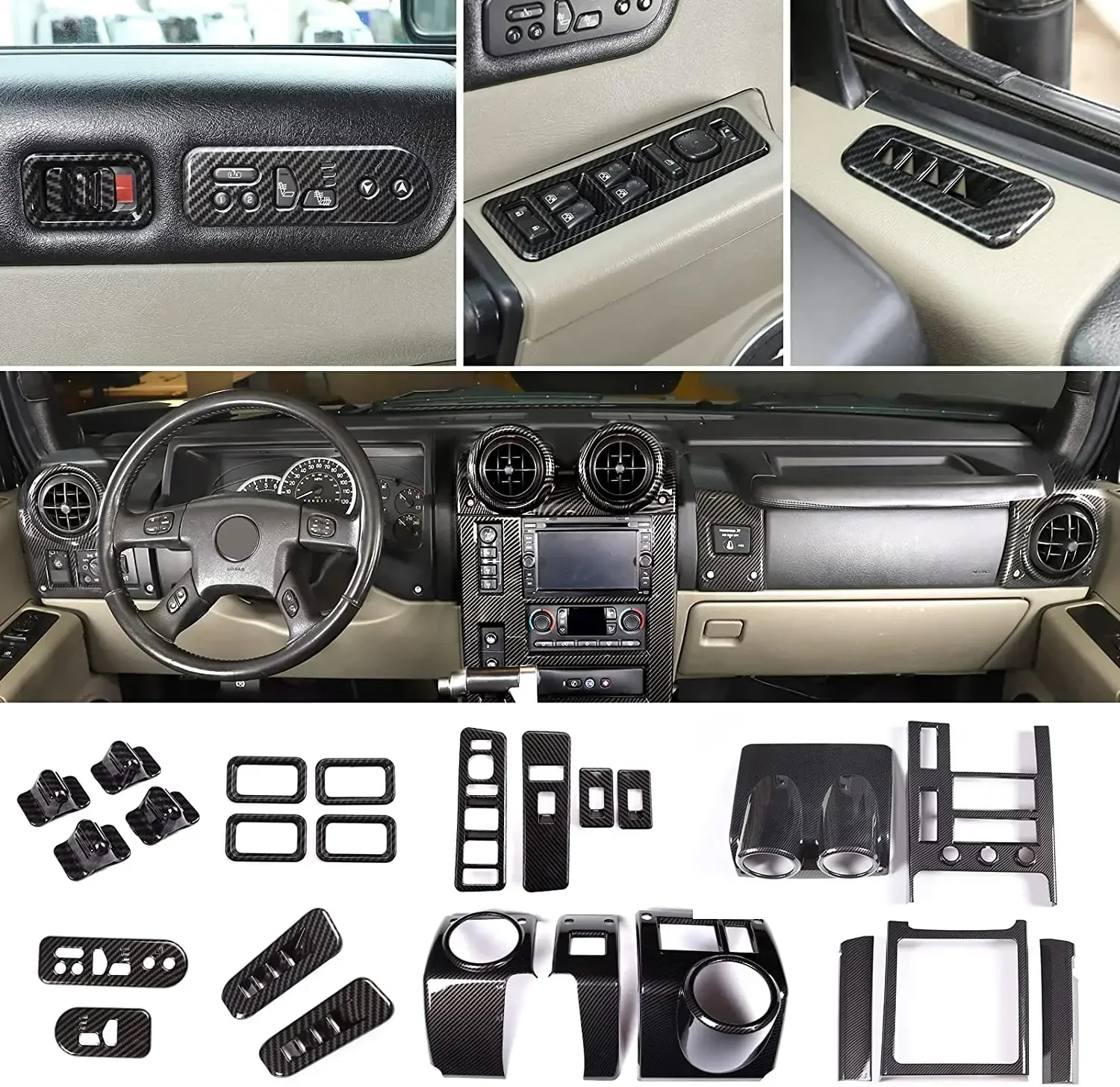 

For Hummer H2 2003-2007 ABS carbon fiber car center control gearbox side air outlet mask decorative sticker car protection kit