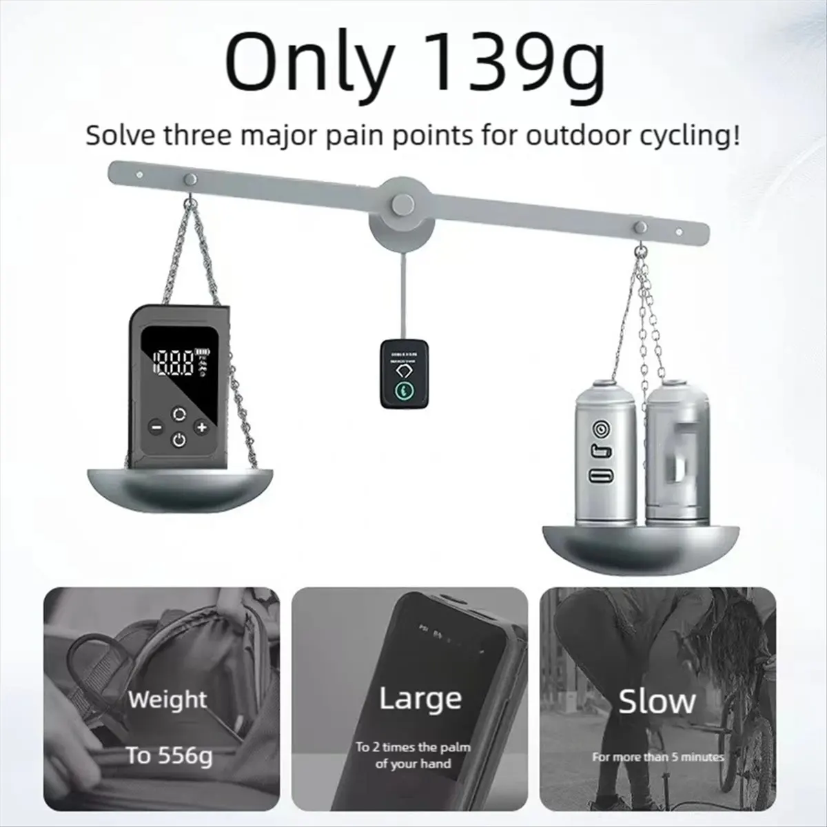 

150Psi Portable Pocket Motorbike Road Bike Bicycle Tire Electric Air Pump, Mini Rechargeable Tire Air Pump