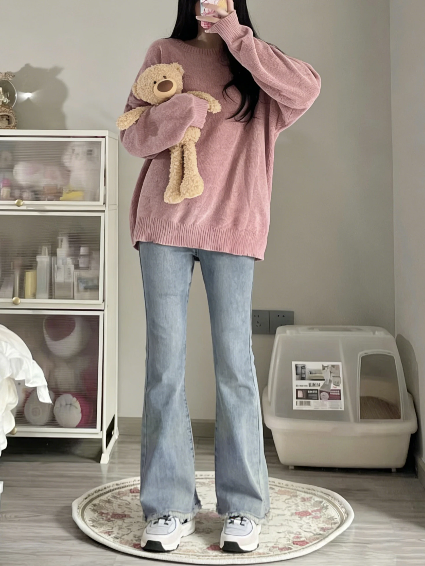 

Spring High Waist Bell Bot Jeans Women's Light Blue Slimming Long Pants Vintage Floor Length Light Colored Bell Bot