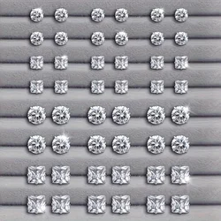 Simple, Elegant and Fashionable 48 Piece Zircon Earring Set, Women's Shiny Round and Square Cut, Stainless Steel Earrings