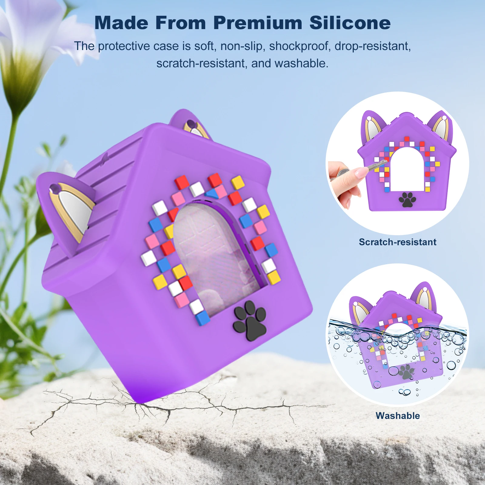 Silicone Carrying Case with Lanyard Portable Silicone Sleeve & Anti Drop for Doghouse Virtual Electronic Pet