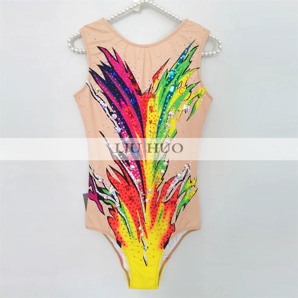 LIUHUO Rhythmic Gymnastics Leotard Customize Women Girl Costume Performance Competition Dance Dress Aerobics Yellow Ice Skating