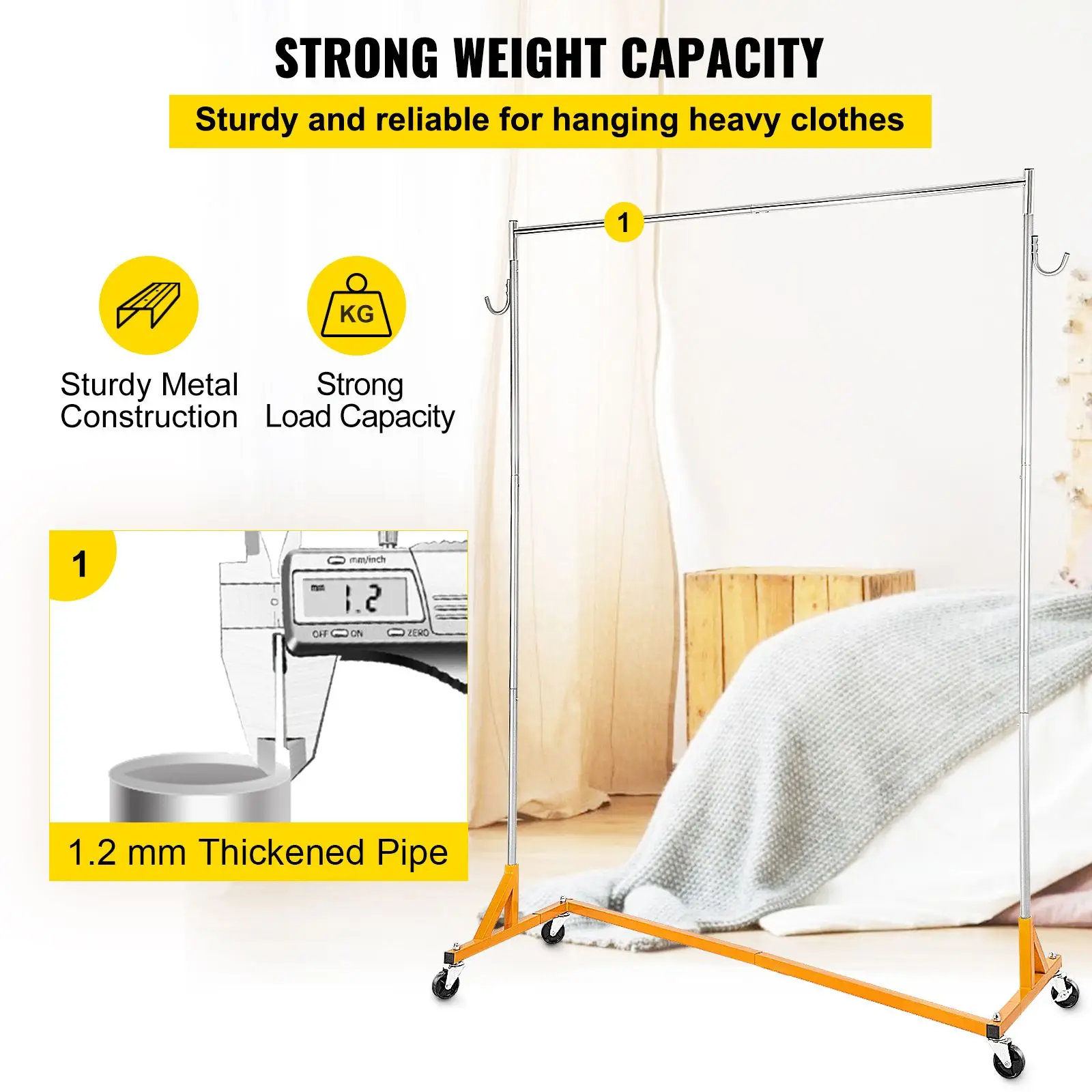 Z Rack, Industrial Grade Base Garment, Height Adjustable Rolling, Sturdy Steel Clothing with Lockable Casters, for Home Store