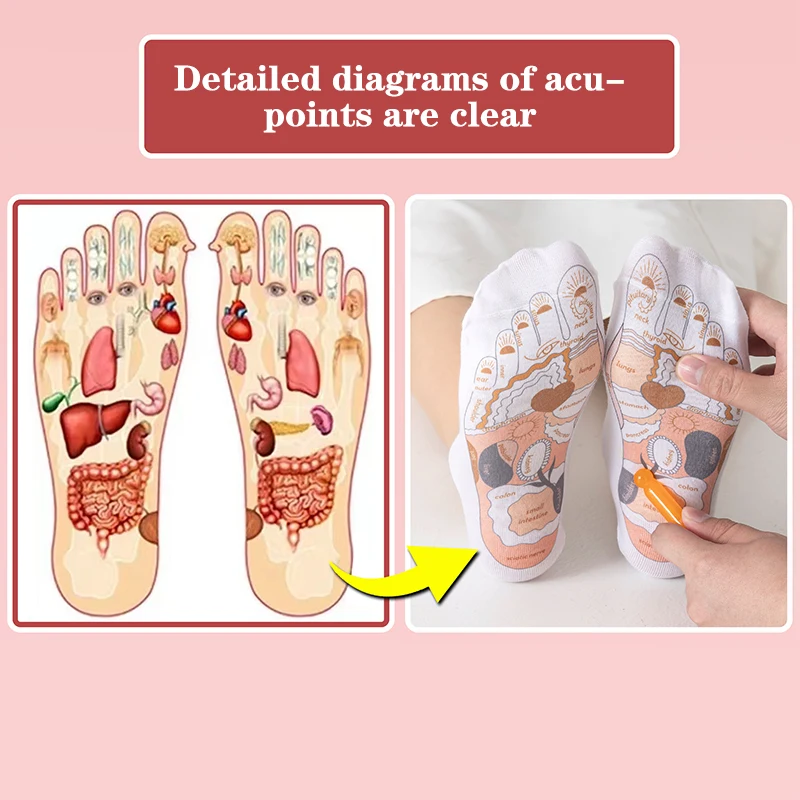 Chaussettes d'acupression de massage des pieds avec bâtons, chaussettes de rérolologie, yoga, diagramme de point d'acupression, 1 paire