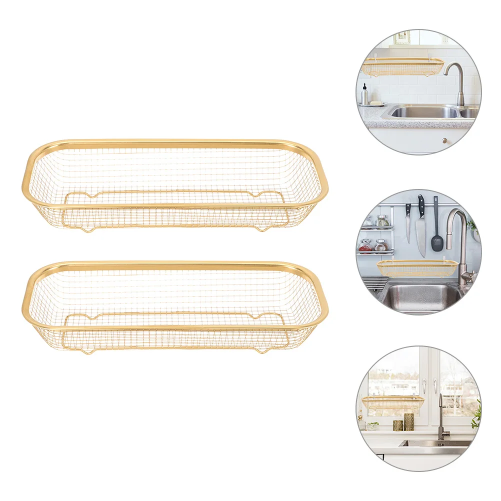 

2pcs Stainless Steel Chopsticks Basket Golden Long Rectangle Kitchen Utensil Holder Cutlery Storage Containers Silverware