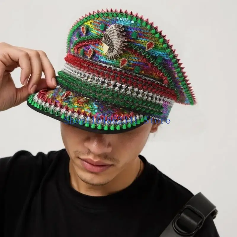 5asd العروس قبعة متلألئة الراين الكابتن قبعة الترتر بحار قبعة للمهرجانات الموسيقية قبعات كريستال سباركلي #3