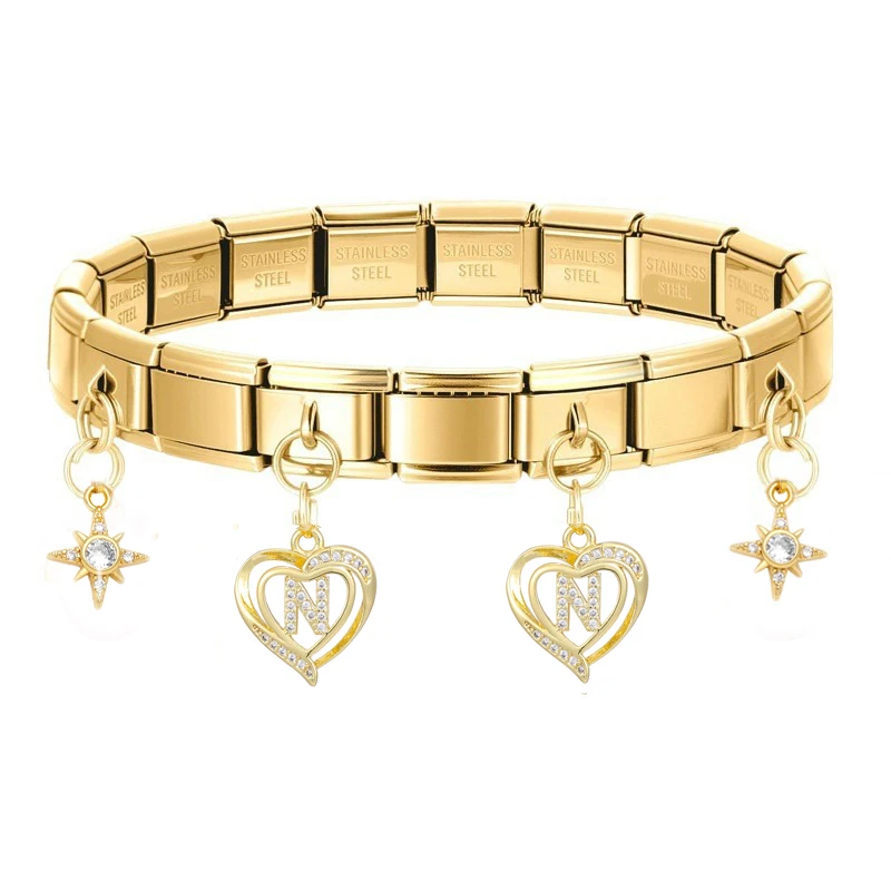 موضة 26 الحروف الأولية A-Z زركونيا استرخى سوار الفولاذ المقاوم للصدأ مطاطا الإسورة للرجال النساء حفلة عيد ميلاد اسم مجوهرات #2