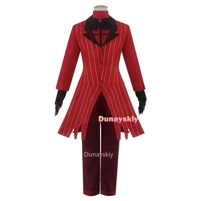 Hazbin Cosplay Hotel uniforme ALASTOR Costume Cosplay uomini adulti Halloween uniforme giacca pantaloni costumi vestito rosso Anime Cosplay