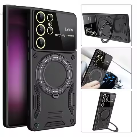 Magsafe Armor Case For Samsung Galaxy S25 Edge S24 Ultra S23 S22 Plus S21 S20 FE Wireless Charge Shockproof Magnetic Ring Cover