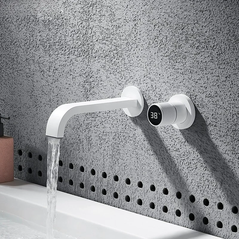 

Digital Temperat Display Wall Faucet Black Faucet Toilet Washbasin Matte Black Light Luxury in Wall