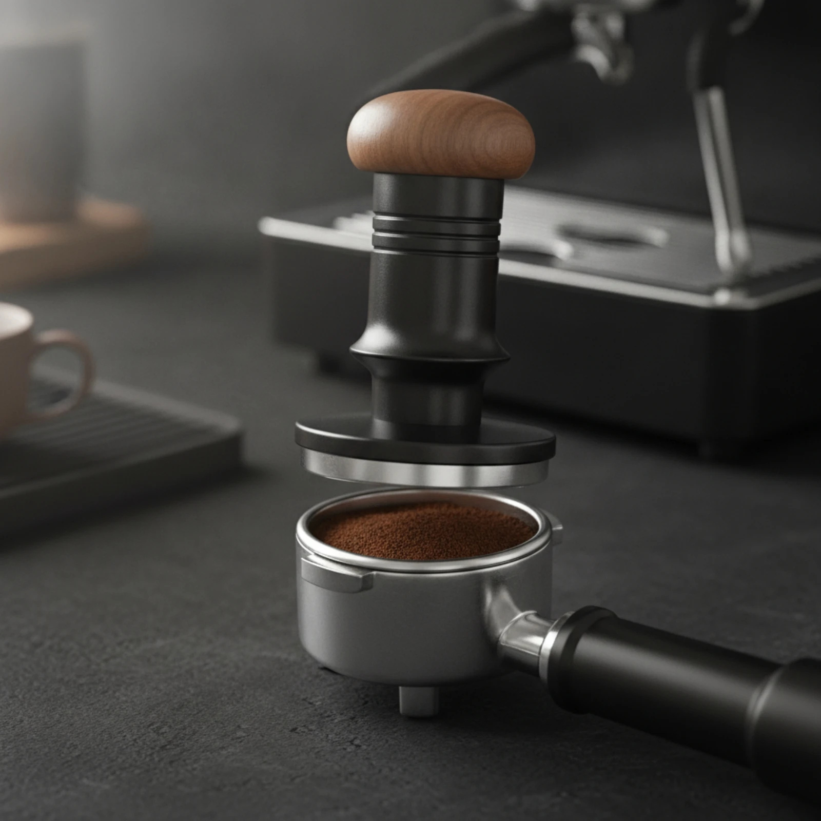 Manual Coffee Tamper Precision Tamper with Wood Handle Espresso Tool Premium Spring-Loaded for Home Baristas