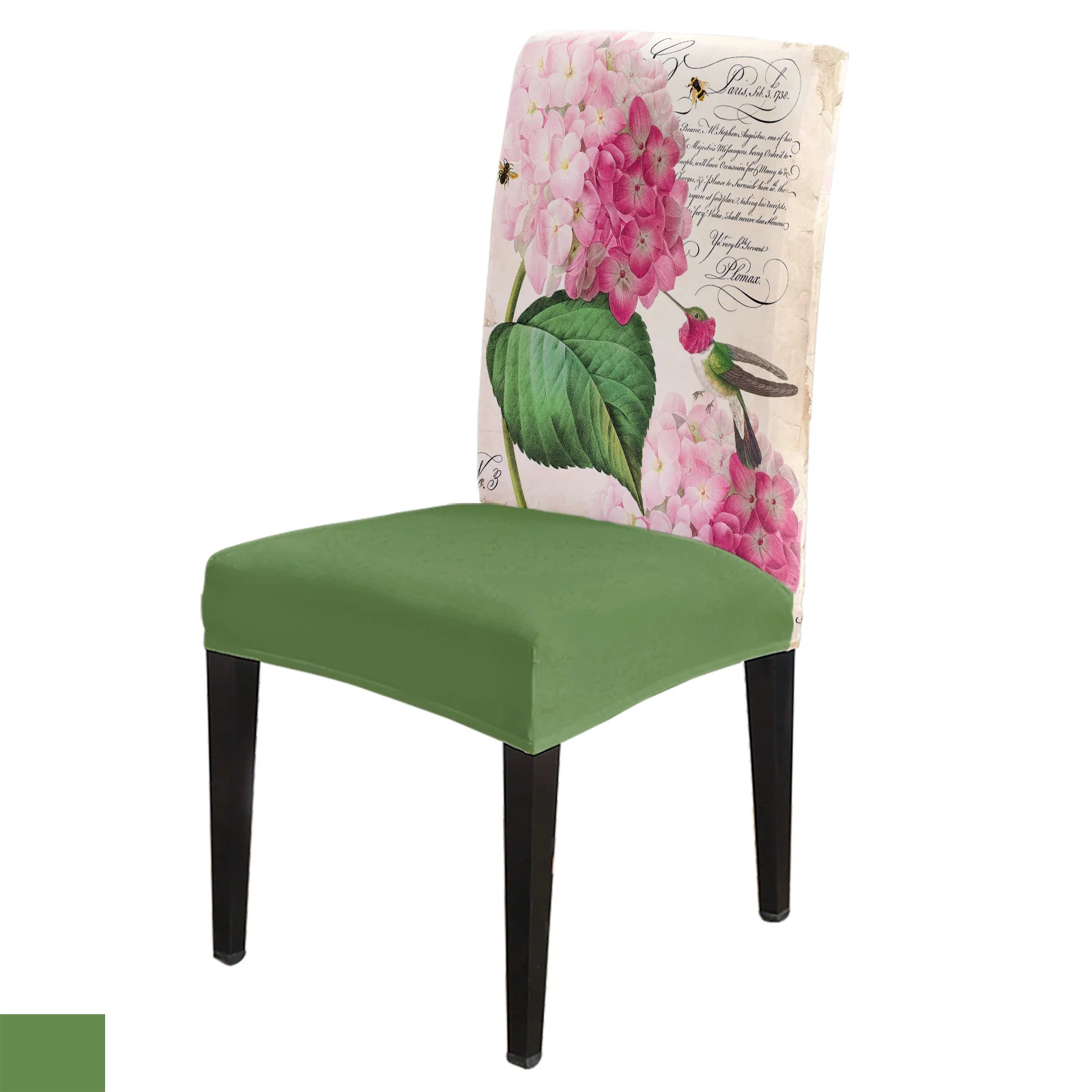 Hummingbird with Hydrangea Spandex Chair Cover Hotel Banquet Chair Cover Kitchen Dining Chair Stretch Seat Cover