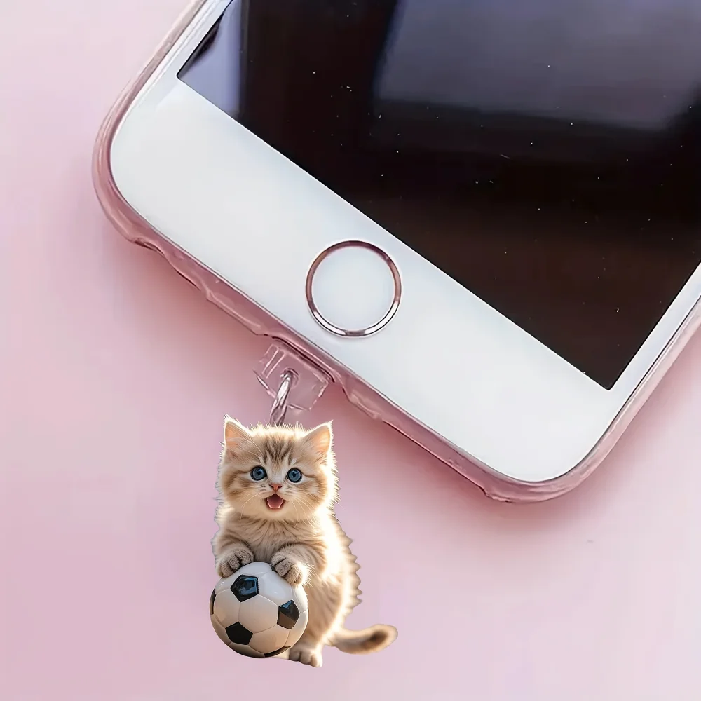 2d Cartoon Acrylic Football Cat Phone Dustproof Plug Suitable For Iphone Lightning Connector And Type-C Oval Connector