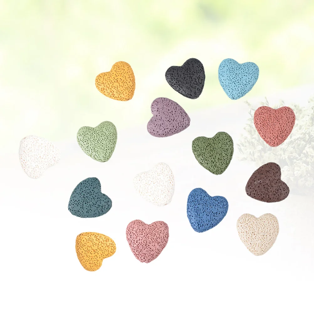 

15pcs Heart Shape Loose Beads Volcanic Stone Diy Pendant For Jewelry Making Necklace Bracelet Keychain Craft Supplies