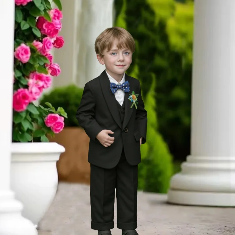 

Детский весенне-осенний комплект из 5 предметов, блейзер с курткой, жилетом, брюками, брошью с галстуком-бабочкой, формальный костюм для мальчиков на свадьбу, день рождения
