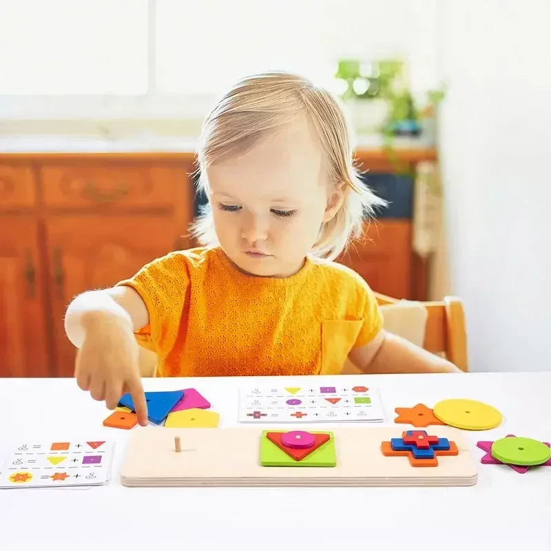 Jeu Sensoriel Montessori, Jouets en Bois, Forme Géométrique, Documents, Jouets Assortis, Formation à la Réflexion, Éducation Précoce, Empilage, Planche Occupée