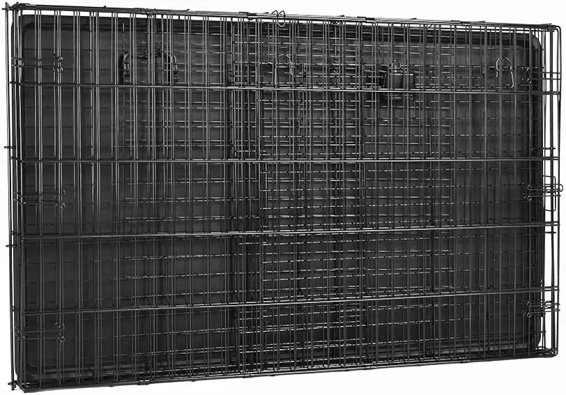 Caixa para cães de fio de metal dobrável durável com bandeja, porta única, 48 x 30 x 32,5 polegadas, preta para animais de estimação grandes