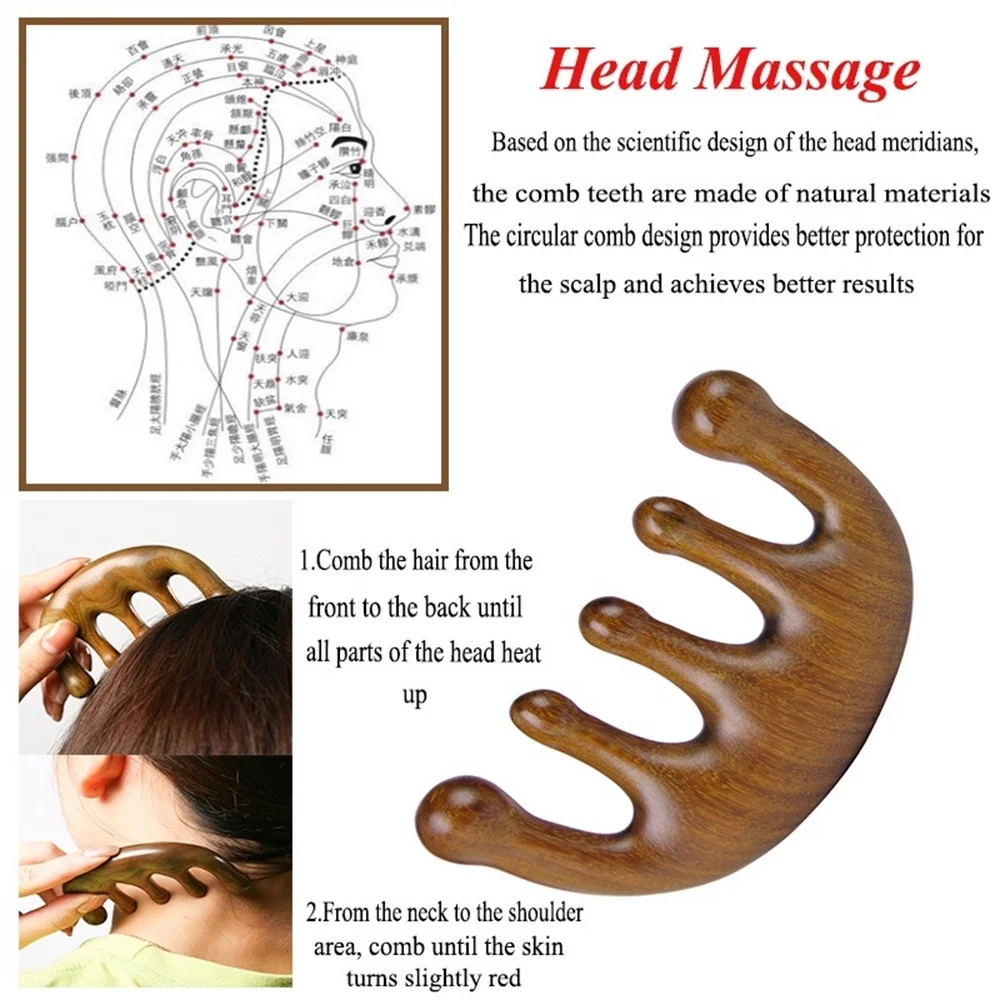 Sandalwood Comb Head Massage Men Women Scraping Dredging Meridian Massage Comb