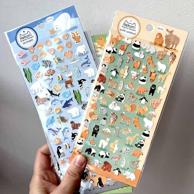 مجموعة ملصقات حيوانات المحيط والبرية اللطيفة على شكل حيوان البطريق على شكل ديناصور لحيوان الحيوان لمستلزمات القصاصات اليدوية مواد يومية ذاتية الصنع 51326