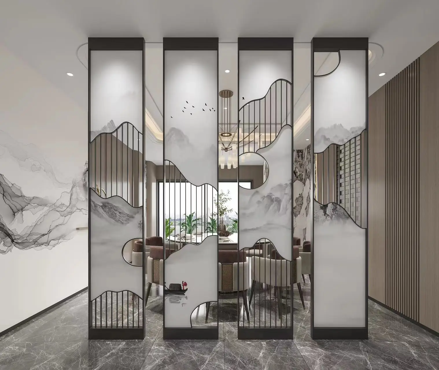 Stainless Steel Glass Partition Screen Divider Laser Cut Waterproof Design for Home Office Restaurant Hallway Privacy Modern