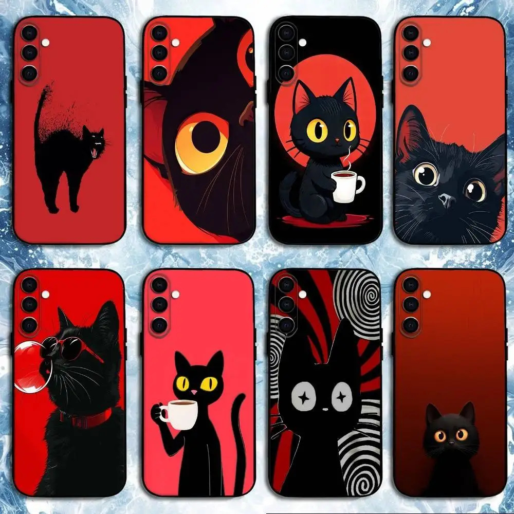 

Cartoon Cute Animal Cat Phone Case For Samsung Galaxy A73,A72,A71,A70,A53,A52,A51,Others Soft Black Shell