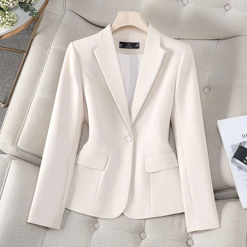 2026 Office Ladies Blazer Women Jacket Apricot Black khaki Long Sleeve Single Button Female Business Work Wear Slim Formal Coat