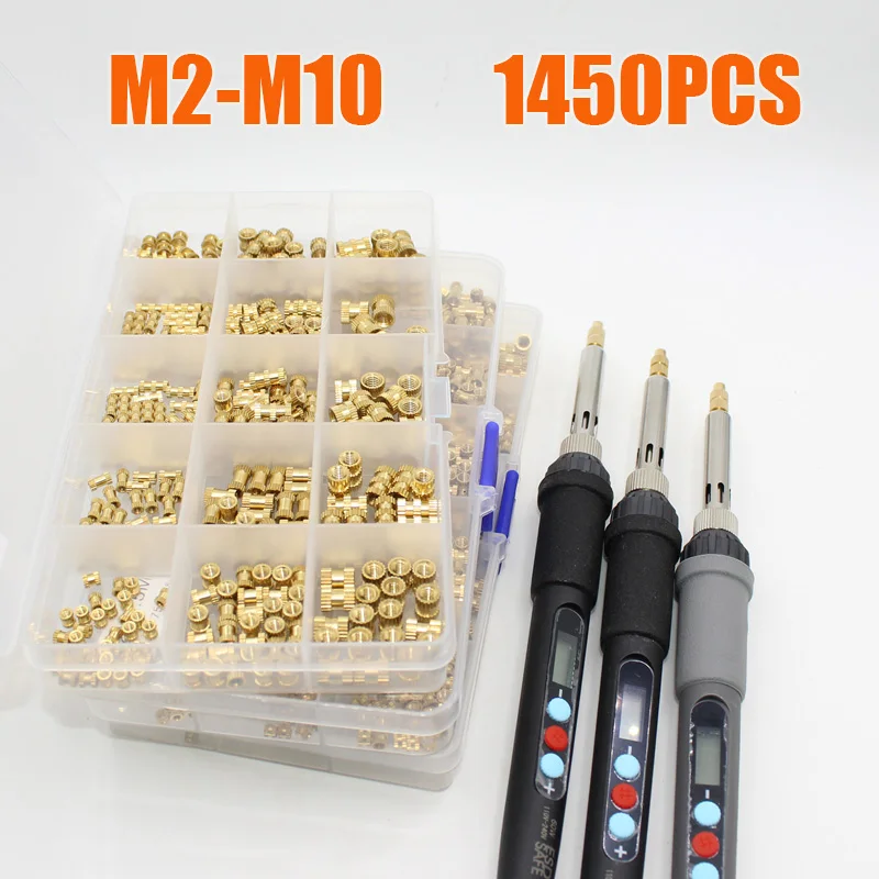 

Brass Insert Nut S99 Soldering Iron M2 M2.5 M3 M4 M5 M6 M8 M10 Hot Melt Knurled Thread Injection Nut Inserts Insertion Tool Kit