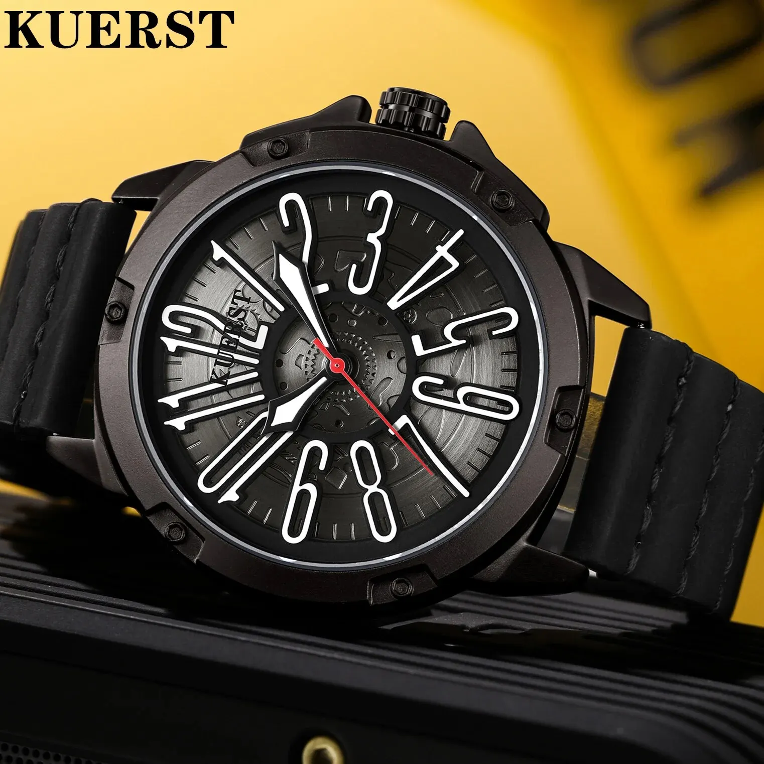 KUERST Retro round Three-dimensional Large Digital Style Design Quartz Watch Fashion Waterproof/luminous Trend All-in-one Watch