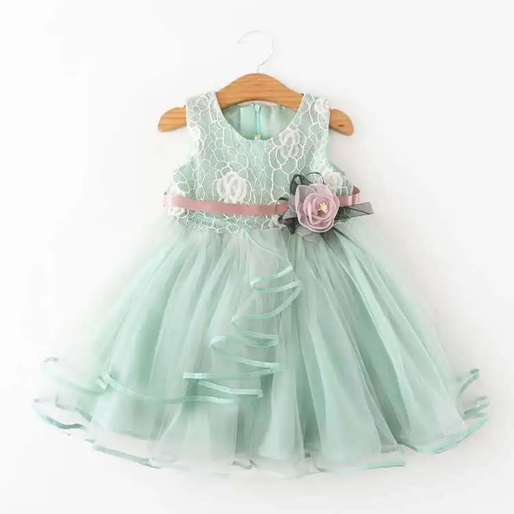 Sleeveless Baby Kids Lace Mesh Dresses for Children's Wedding Party Clothing Princess Girls Flowers Dress