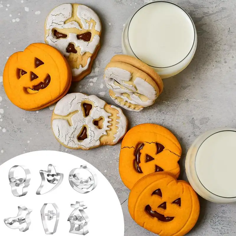 Halloween Cookie Cutter Set 6PCS Scary Biscuit Mold Set Stainless Steel Festival Cookie Cutters Biscuit Cutter Set Holiday