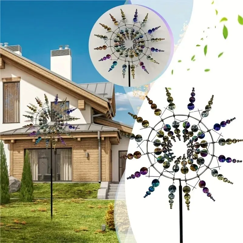 1PCS Magic Kinetic Metal Windmill Spinner, Wind Catcher, Creative Yard Garden Lawn Outdoor Decoration