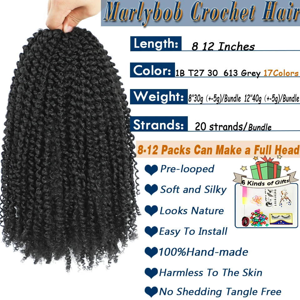 Kinky Curl Crochet Hair 8 12 Inch Marlybob Jerry Curl Natural Synthetic Afro Curly Short Passion Twist Marlybob Crochet Braids