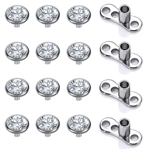 16pcs Copas de anclaje dérmica de cristal 3-6 mm 14 g de acero quirúrgico perforación de la piel Base de piel 10 mejores puestos dérmicos de ventas - №4