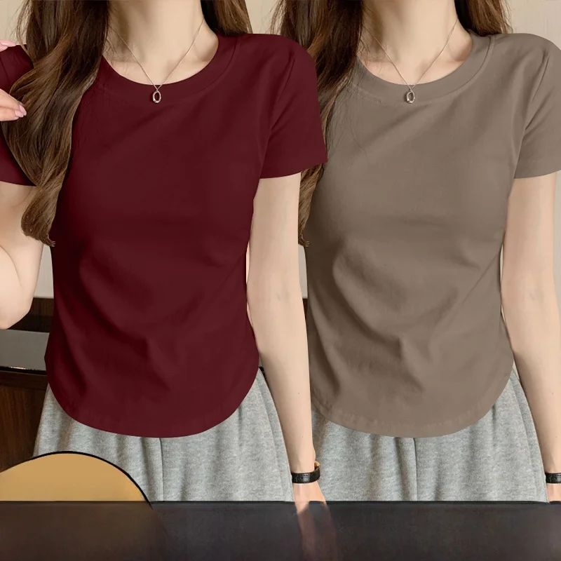 Summer Short Sleeve T-Shirt Women's New 2025 Irregular Large Atmosphere Meat Covering Summer Shoulder High-end round Neck Ver...