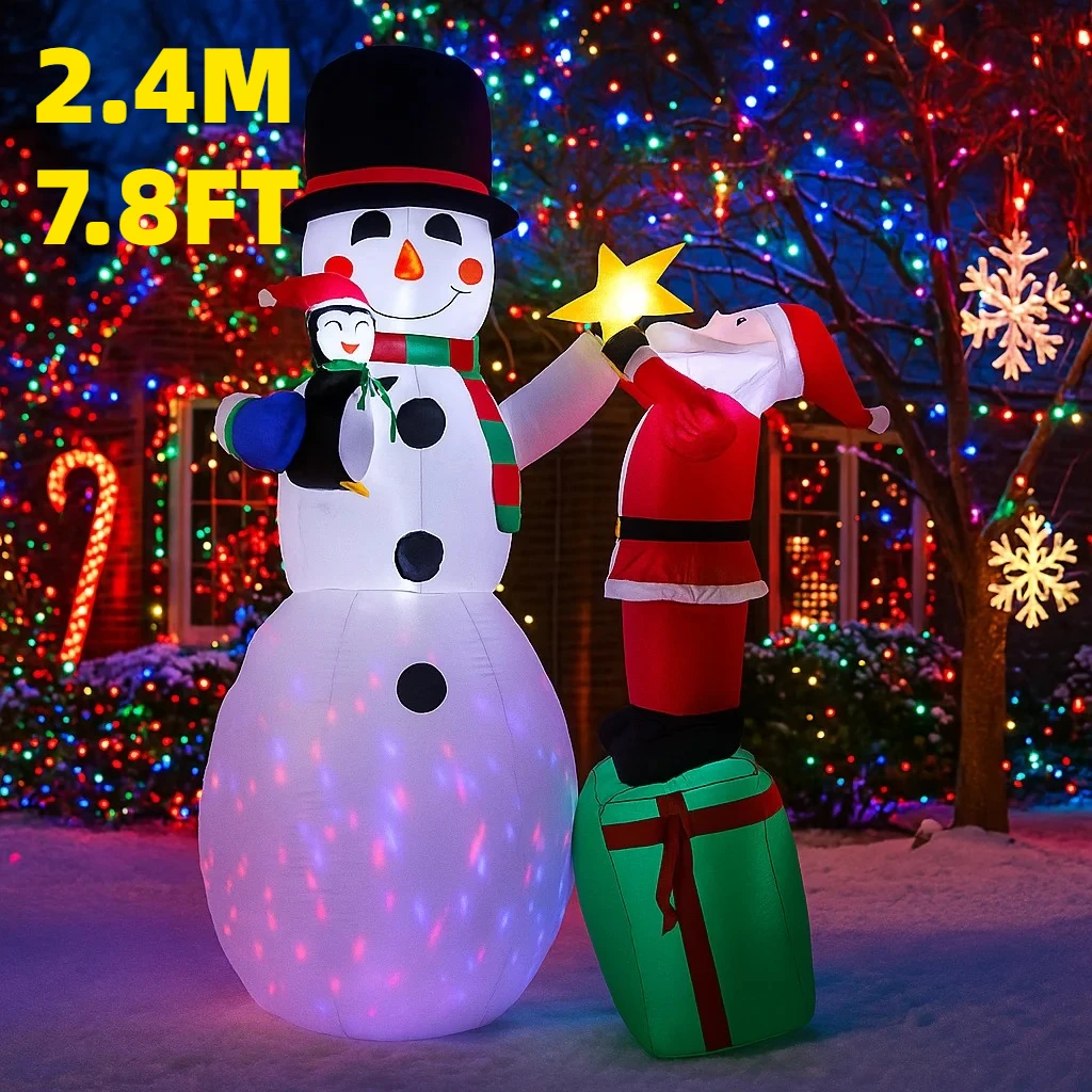 

2.4M/7.8FT Inflatable Snowman Santa Claus with Penguin Lights LED Home Decorations Toys Yard Xmas Ornaments Decor Supplies