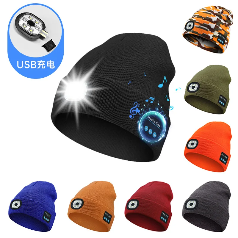 

Customize LED Light-Up Knitted Cap Wireless Music Multi-Functional Charging Bluetooth Hip Hop Cap Light Board Knitted Hat